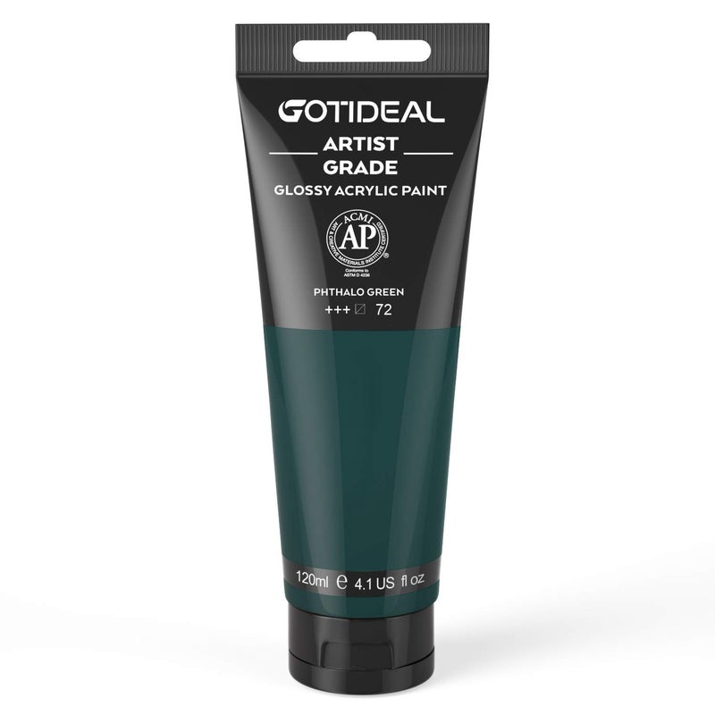 GOTIDEAL Acrylic Paint Phthalo Green Tubes(120ml, 4.1 oz) Non Toxic Non Fading,Rich Pigments for Painters, Adults & Kids, Ideal for Canvas Wood Clay Fabric Ceramic Craft Supplies (Phthalo Green) - Image 1